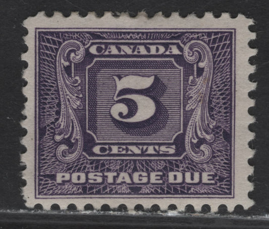 Lot 180 Canada (C) #J9 5c Violet Numeral, 1930-1932 2nd Postage Due Issue, A FOG Single, Paper BABN-L, Perf 10.8x10.7, Perf 21.75x18.3mm Design Size.