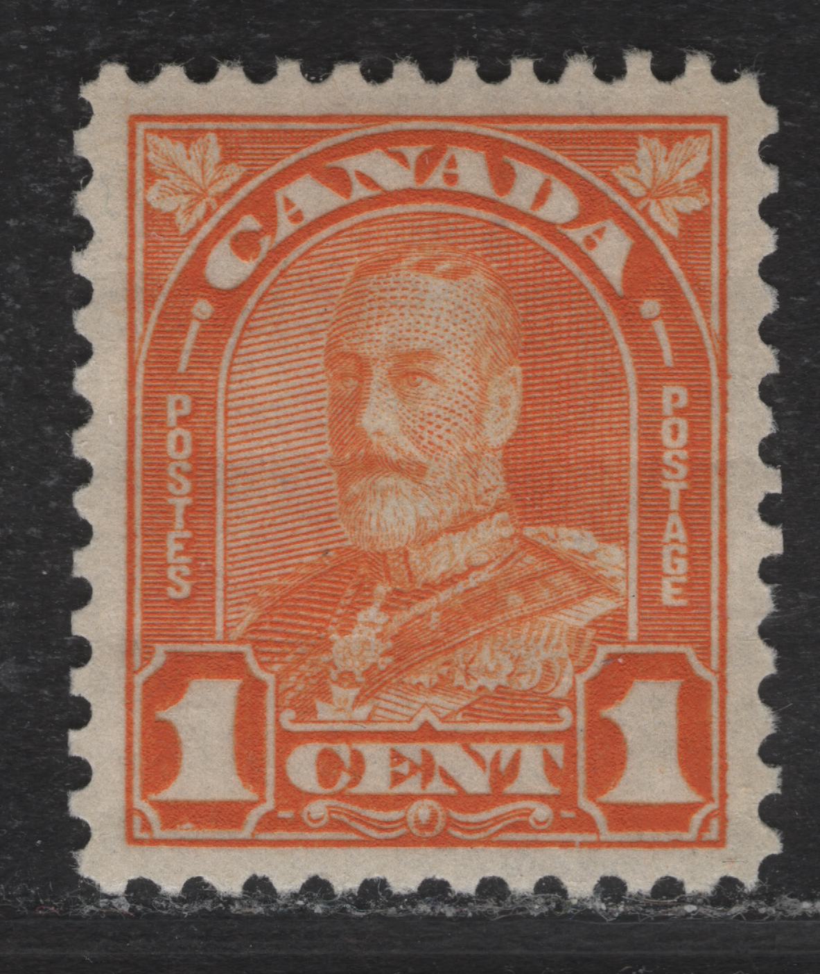 Lot 183 Canada (C) #162 1c Orange King George V, 1930-1931 Arch/Leaf Issue, A VFNH Single, Paper BABN-M, Perf 11.2x10.9, 18x22mm Design Size.
