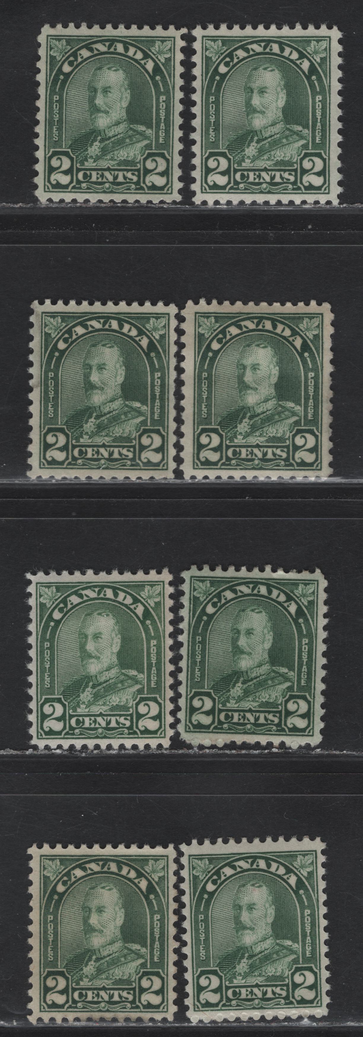 Lot 195 Canada #164 2c Deep Yellowish Green - Dull Yellowish Green King George V, 1930-1931 Arch/Leaf Issue, 8 VFOG Singles, Various Papers & Perfs,
