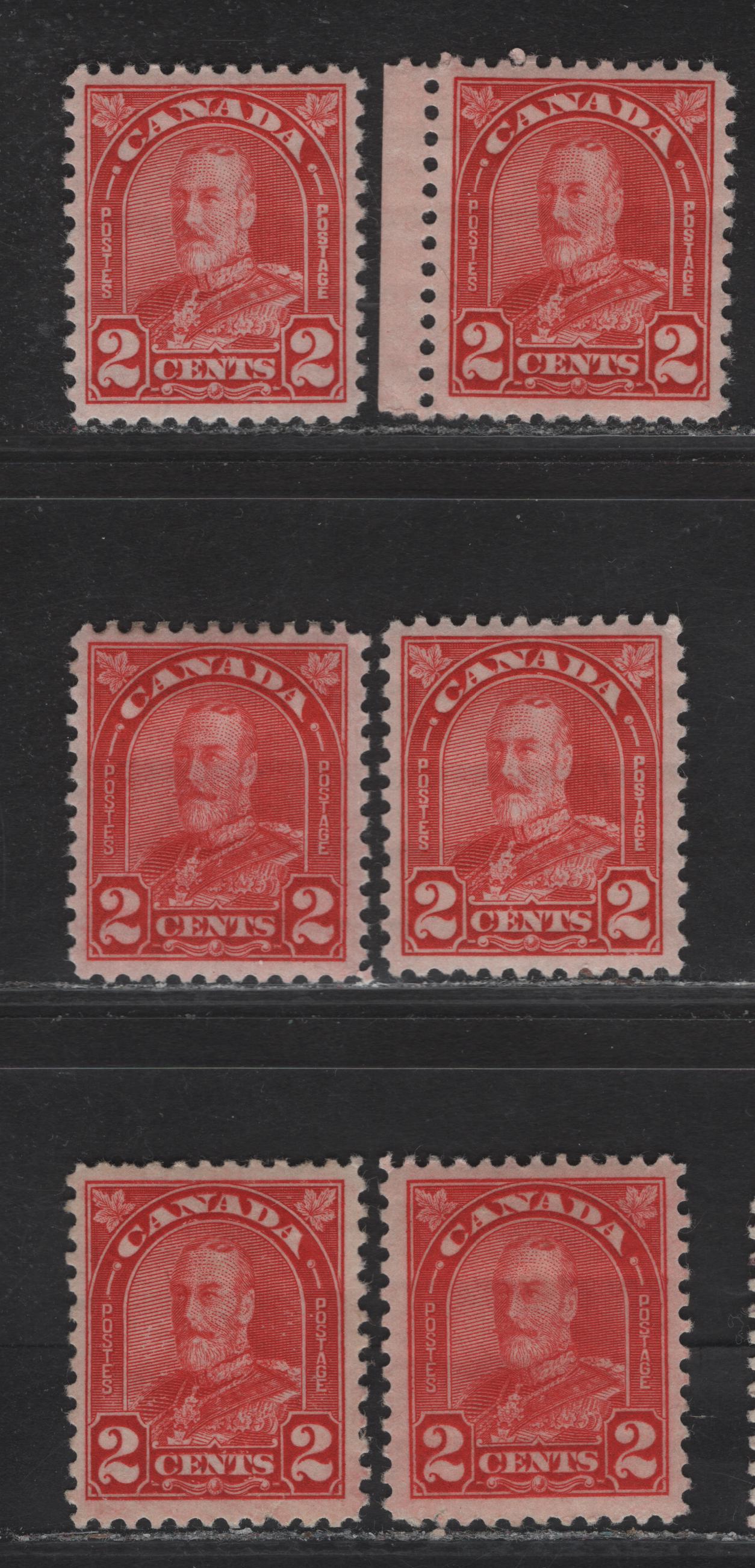 Lot 197 Canada (C) #165 2c Bright Red - Deep Red King George V, 1930-1931 Arch/Leaf Issue, 6 VFOG Singles, Various Papers & Perfs,