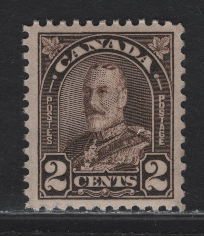 Lot 203 Canada #166b 2c Dark Yellowish Brown King George V, 1930-1931 Arch/Leaf Issue, A VFNH Single, Paper BABN-O, Perf 11.1x10.9, 18x22.25mm Design Size.