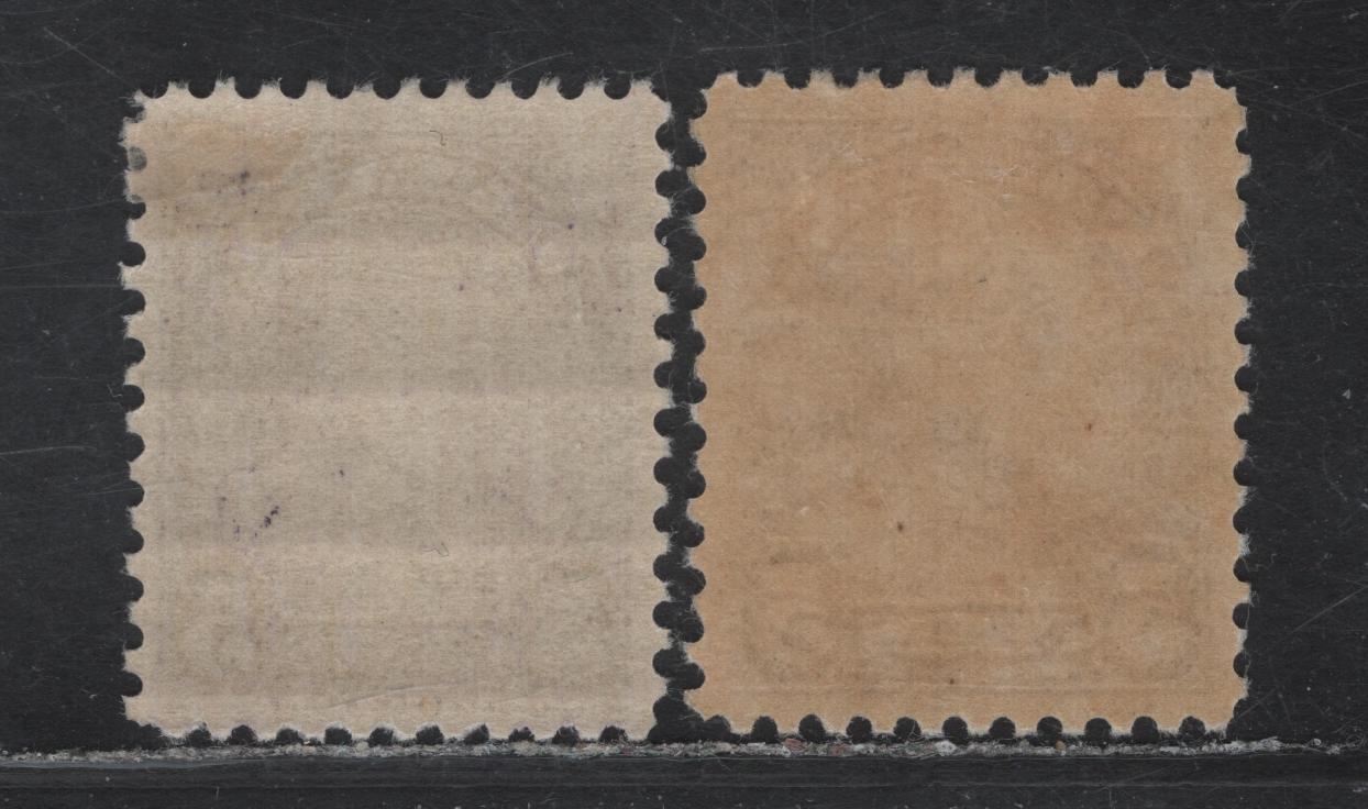 Lot 215 Canada #169, 169a 5c Deep Violet - Milky Violet King George V, 1930-1931 Arch/Leaf Issue, 2 VFOG Singles, Papers BABN-B & BABN-Q, Flat Press, Perfs 11x10.9 & 11.2x10.8, Design Sizes 18.25x22mm.