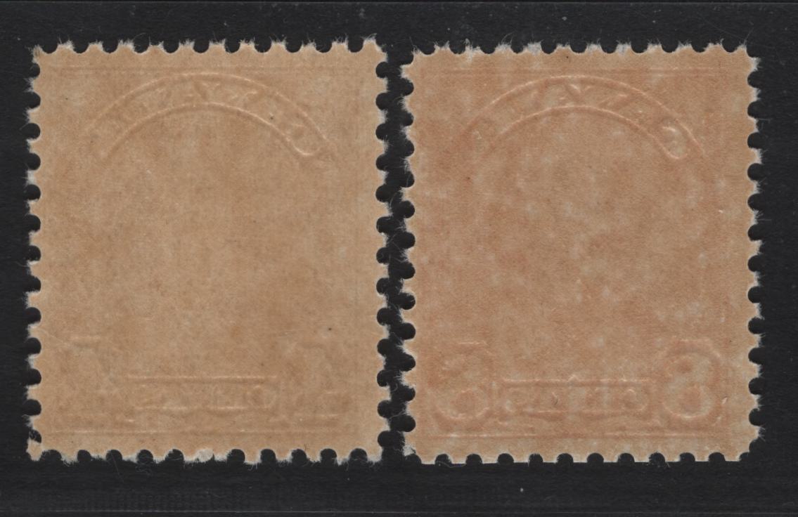 Lot 224 Canada (C) #168, 172 4c - 8c Yellow Bistre - Red Orange King George V, 1930-1931 Arch/Leaf Issue, 2 FNH Singles, Papers BABN-B & BABN-D, Perfs 10.75 & 11.9x11.8, Design Size 18.5x21.9mm.