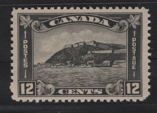 Lot 229 Canada (C) #174 12c Deep Gray Black Quebec Citadel, 1930-1931 Arch/Leaf Issue, A VFNH Single, Paper BABN-B, Perf 10.9x10.8, Round LR Corner.