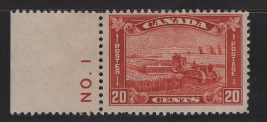 Lot 234 Canada (C) #175 20c Dull Brownish Vermillion Harvesting Wheat, 1930-1931 Arch/Leaf Issue, A FOG Single, Paper BABN-B, Perf 10.9, Plate 1 Tab.