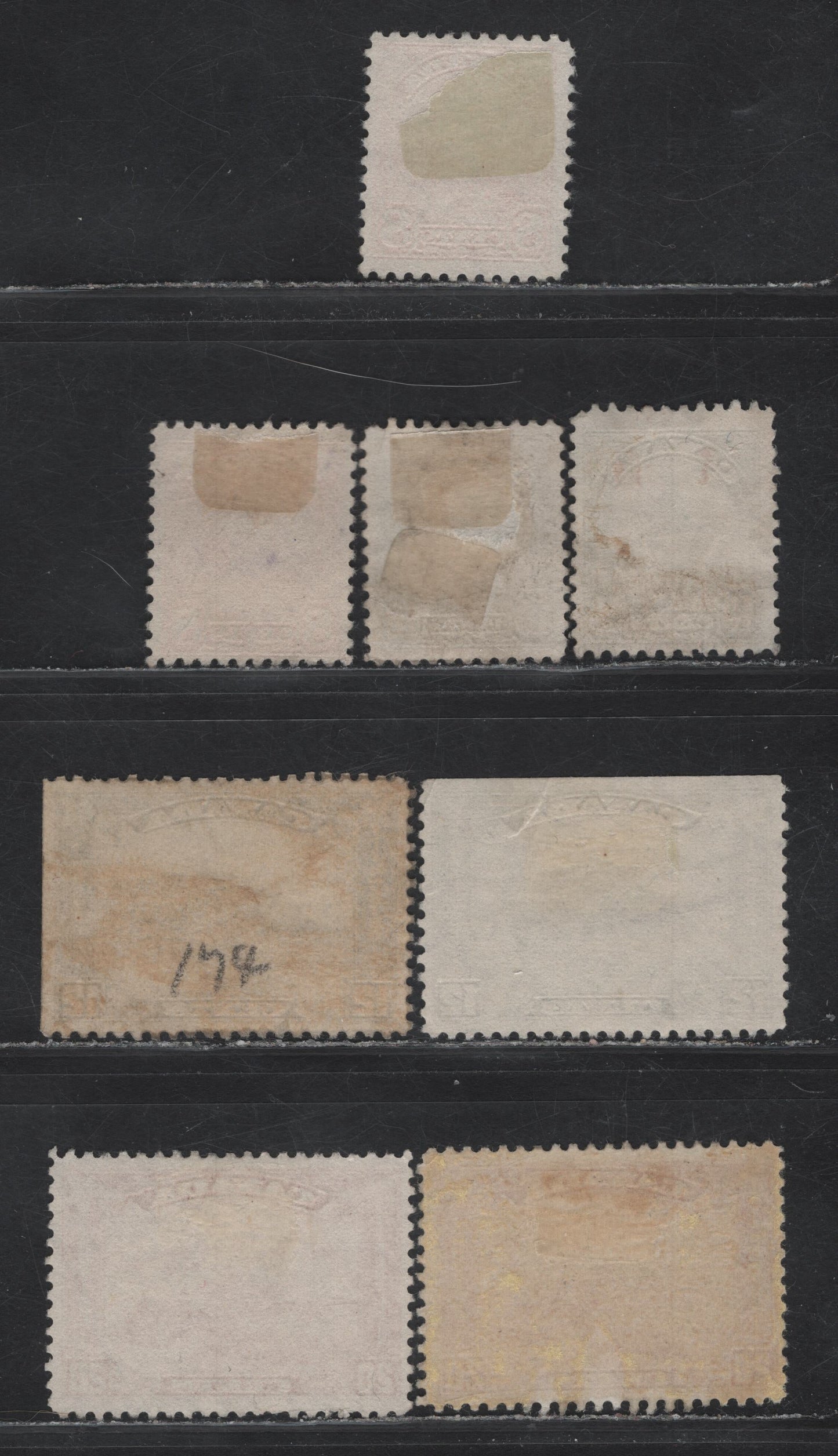 Lot 237 Canada #172-175 8c - 20c Orange - Brownish Vermillion King George V - Harvesting Wheat, 1930-1931 Arch/Leaf Issue, 8 Fine Used Singles, Papers BABN-B, BABN-D & BABN-F, Perfs 10.9x10.9, 10.8, 10.9x11, 11x10.9, 11x10.8 & 10.9x10.8