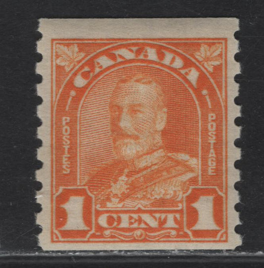 Lot 251 Canada #178 1c Orange King George V, 1930-1931 Arch/Leaf Coil Issue, A VFNH Single, Paper BABN-Y, Rotary Bar Perforated