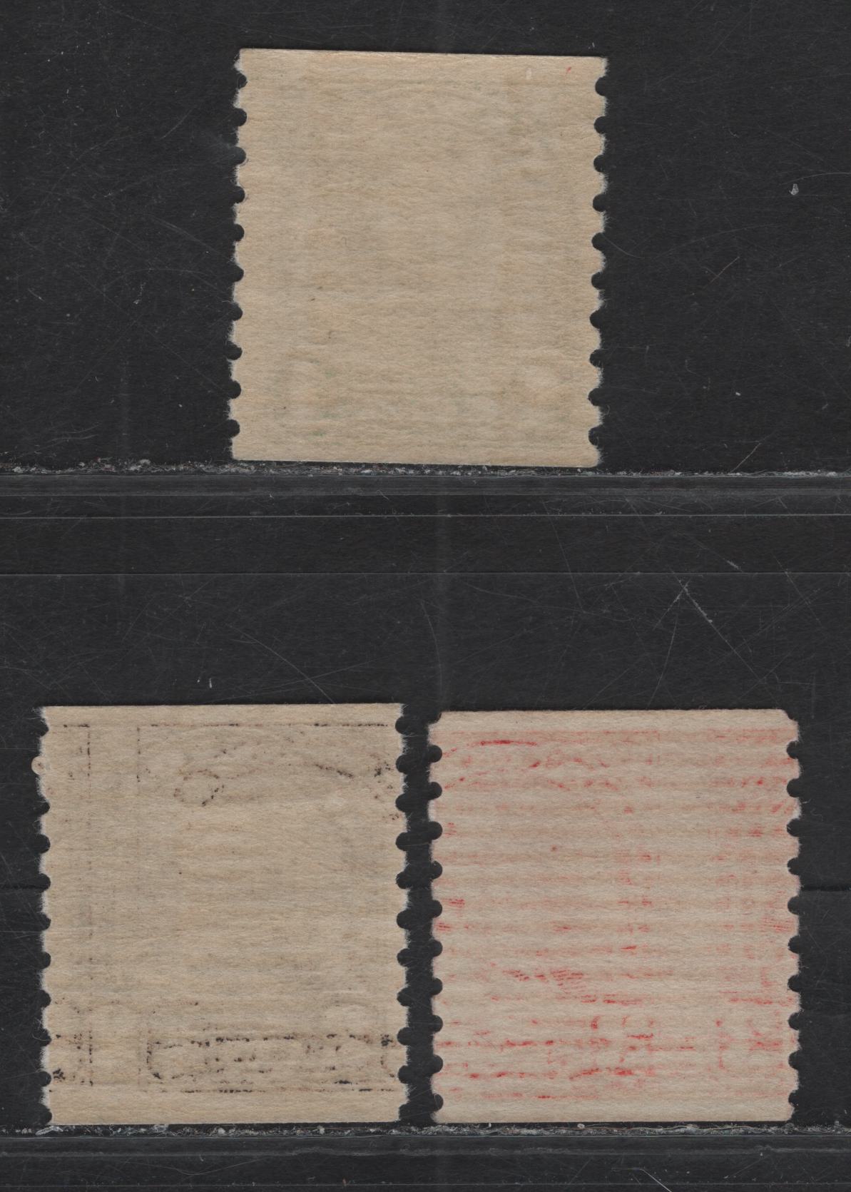 Lot 255 Canada #179, 182-183 1c - 3c Myrtle Green - Deep Scarlet Red King George V, 1930-1931 Arch/Leaf Coil Issue, 3 FNH Singles, Papers BABN-Y & BABN-AA, All Rotary Bar Perforated