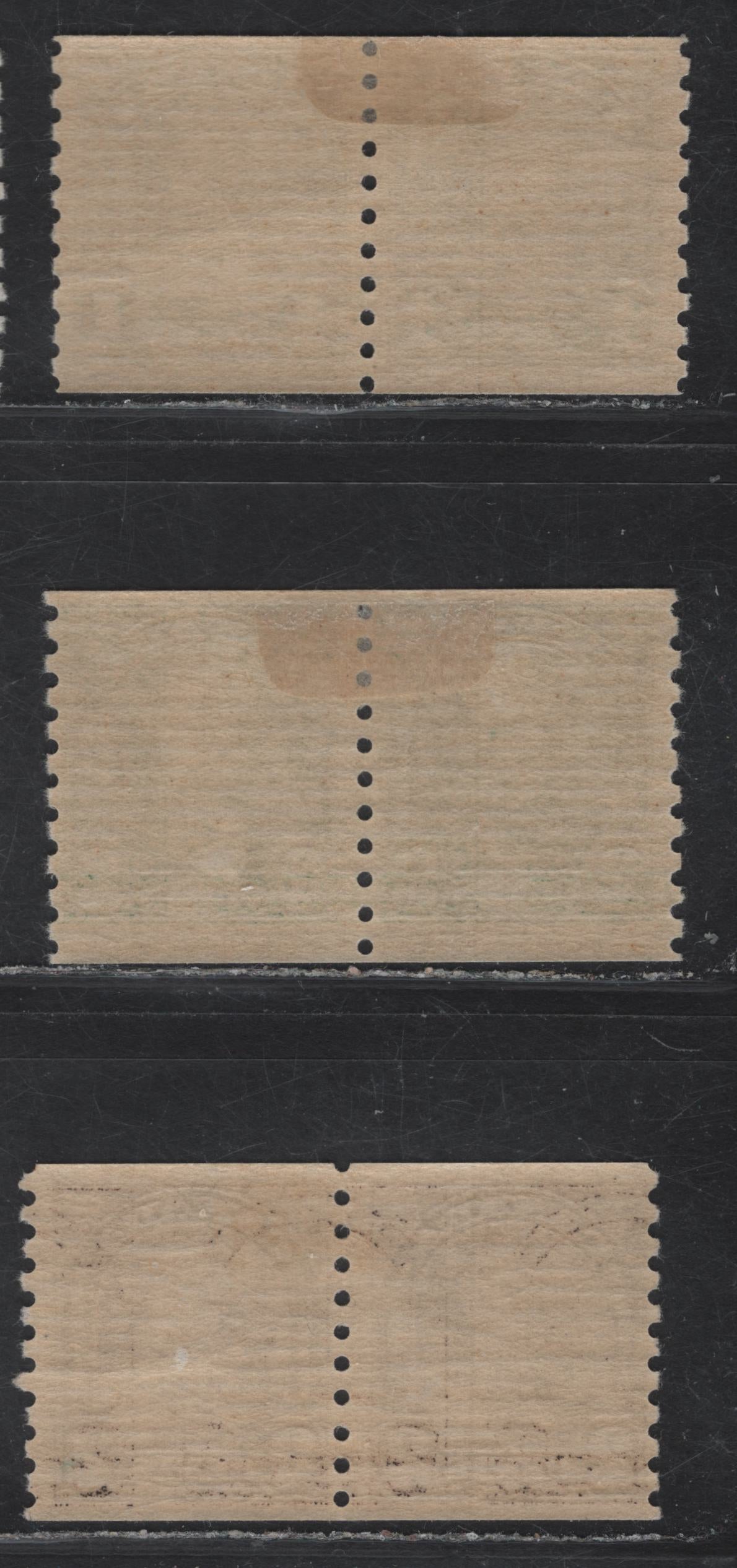 Lot 256 Canada #179-180, 182 1c - 2c Deep Green - Deep Yellowish Brown King George V, 1930-1931 Arch/Leaf Coil Issue, 3 FOG Pairs, Papers BABN-BB & BABN-AA, All Rotary Bar Perforated