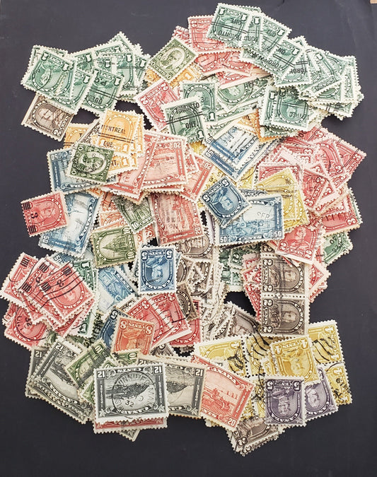 Lot 262 Canada (C) #162/183 1c - 3c Orange - Deep Red King George V, 1930-1931 Arch/Leaf Coil Issue, Collection Of Ungraded Singles, All Values to $1 Including Coils, Quality On The Low End, Many Grade Fine, But Have Less Attractive Cancels.
