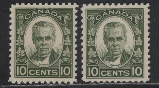 Lot 263 Canada (C) #190 10c Grayish Olive Green George-Etienne Cartier, 1931 George-Etienne Cartier Issue, 2 VFNH Singles, Paper BABN-CC, Perfs 10.9x11 & 10.8x10.9