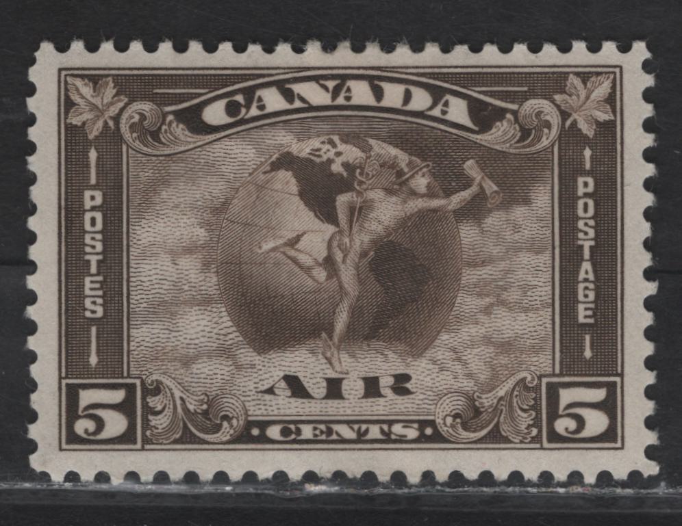 Canada #C2 5c Olive Brown Mercury With Scroll, 1930 Airmail Issue, A VFOG Single, Paper BABN-V, Perf 11x10.8