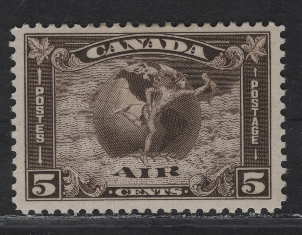 Canada #C2 5c Olive Brown Mercury With Scroll, 1930 Airmail Issue, A VFOG Single, Paper BABN-V, Perf 10.9x10.8
