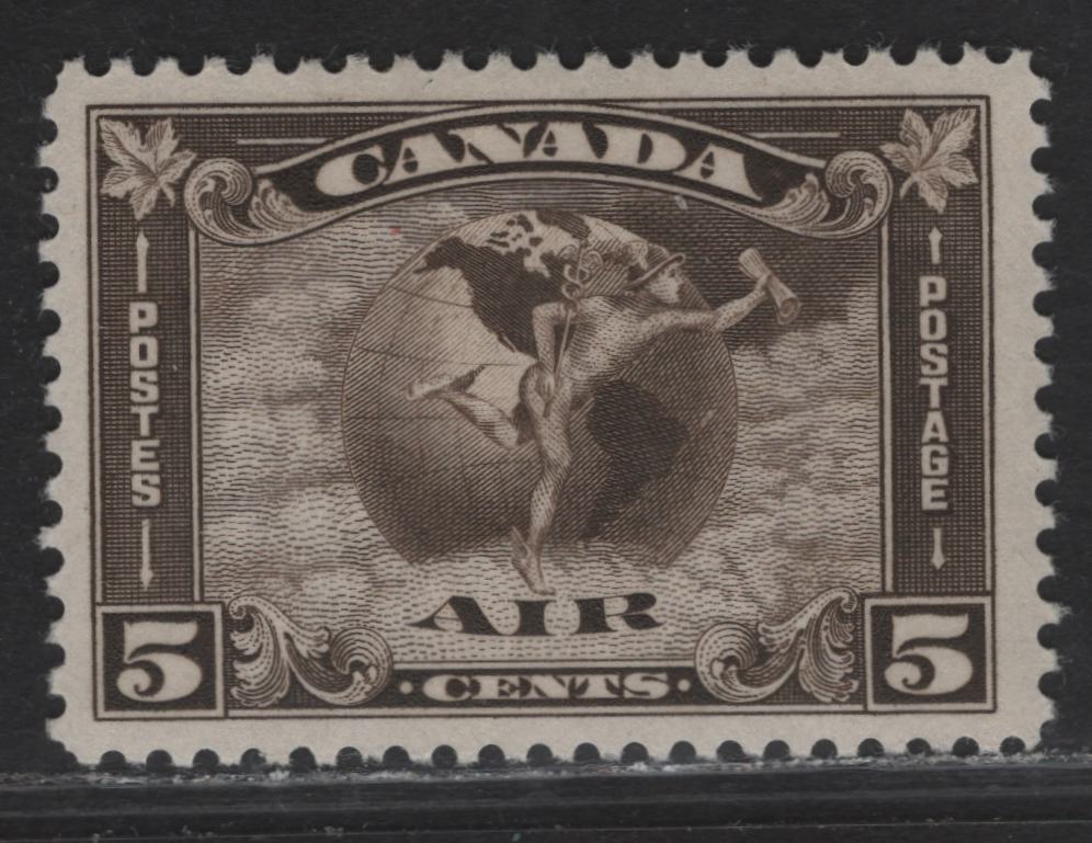 Lot 283 Canada #C2 5c Olive Brown Mercury With Scroll, 1930 Airmail Issue, A VFOG Single, Paper BABN-V, Perf 10.8x10.9