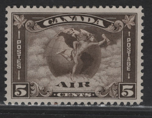 Lot 284 Canada #C2 5c Olive Brown Mercury With Scroll, 1930 Airmail Issue, A VFOG Single, Paper BABN-V, Perf 10.8