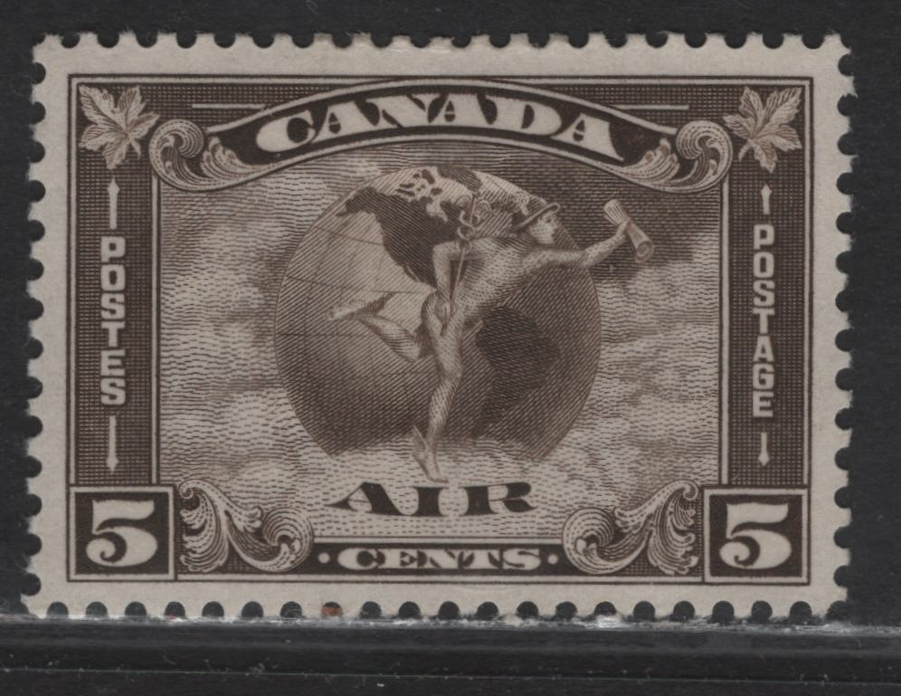 Canada #C2 5c Olive Brown Mercury With Scroll, 1930 Airmail Issue, A VFOG Single, Paper BABN-V, Perf 10.8