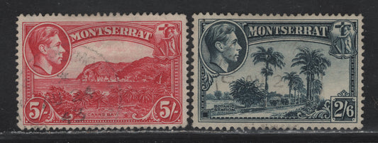 Lot 58 Montserrat (C) SG#109, 110a 2/6 - 5/- Slate Blue - Rose Carmine King George VI, 1938-1948 KGVI Pictorial Issue, 2 Very Fine Used Singles, Perfs 13 & 14