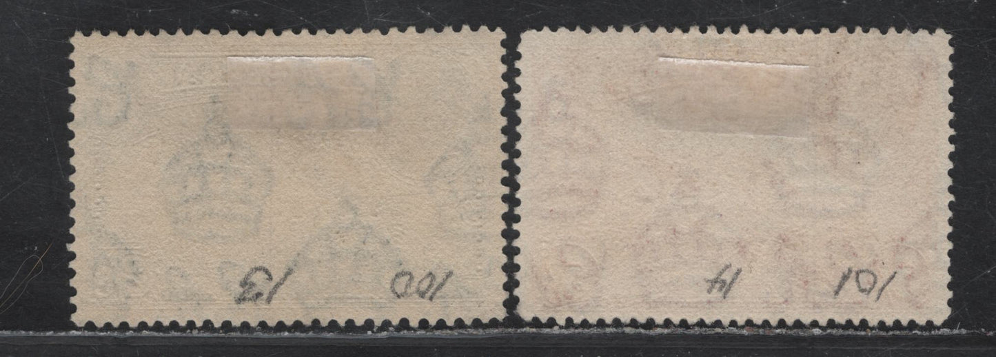 Lot 58 Montserrat (C) SG#109, 110a 2/6 - 5/- Slate Blue - Rose Carmine King George VI, 1938-1948 KGVI Pictorial Issue, 2 Very Fine Used Singles, Perfs 13 & 14