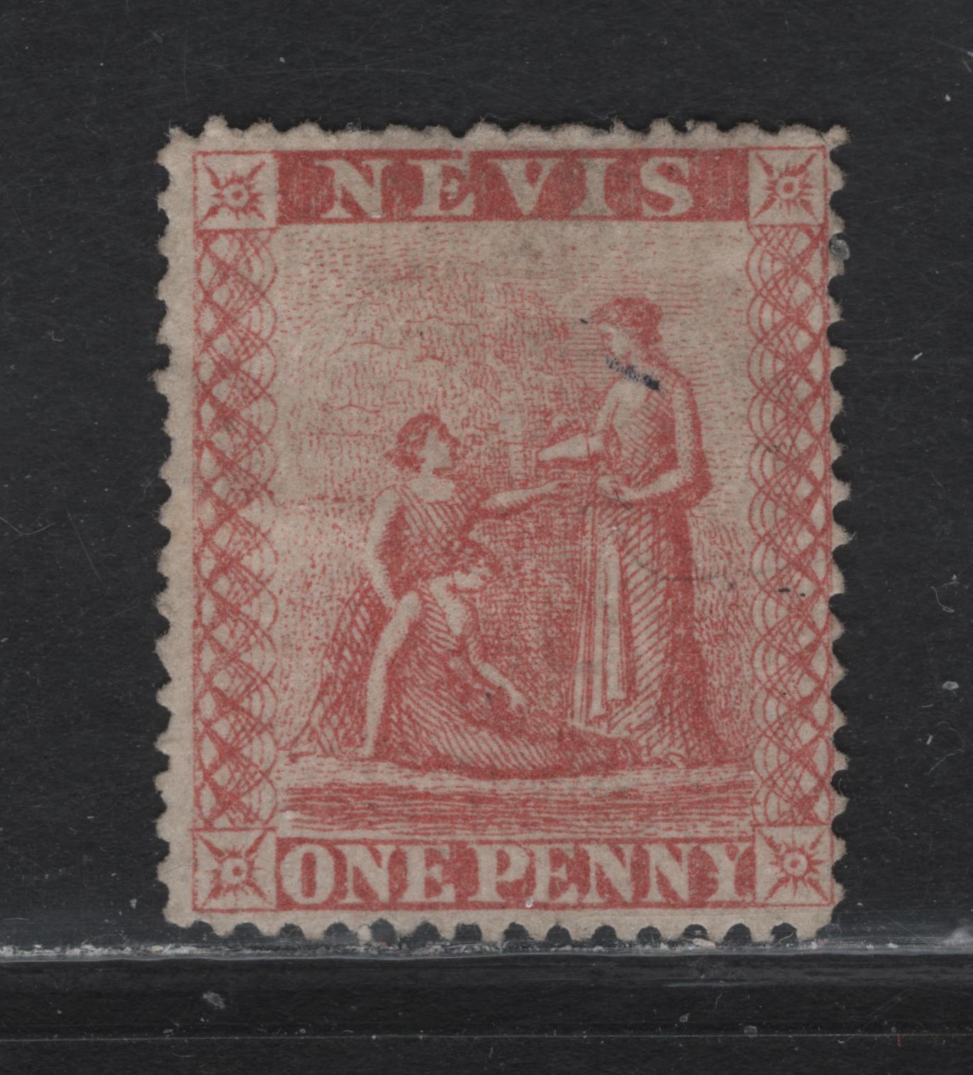 Lot 60 Nevis SG#15 1d Pale Rose Red Medicinal Spring, 1871-1878 Lithographed Medicinal Spring Issue, A Fine Used Single, Perf 15