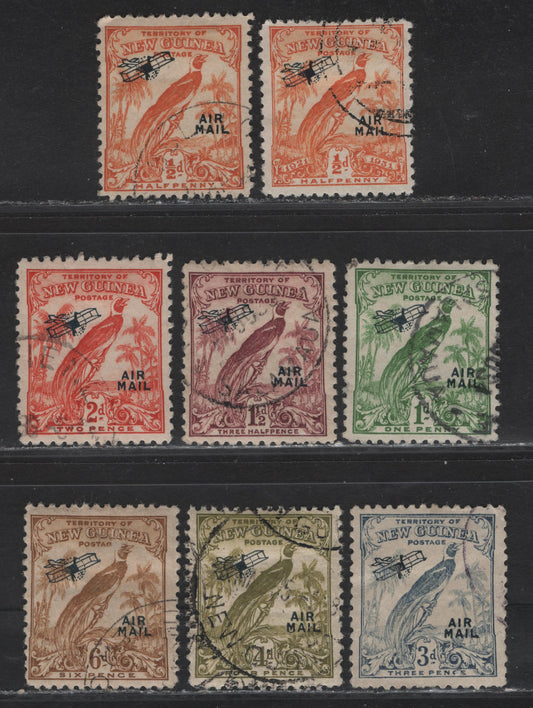 Lot 64 New Guinea (C) SG#163, 190-195, 197 1/2d - 6d 1/2d - 6d Orange - Bistre Brown, 1931-1934 Bird of Paradise Airmail Issue, 8 Fine/Very Fine Used Singles