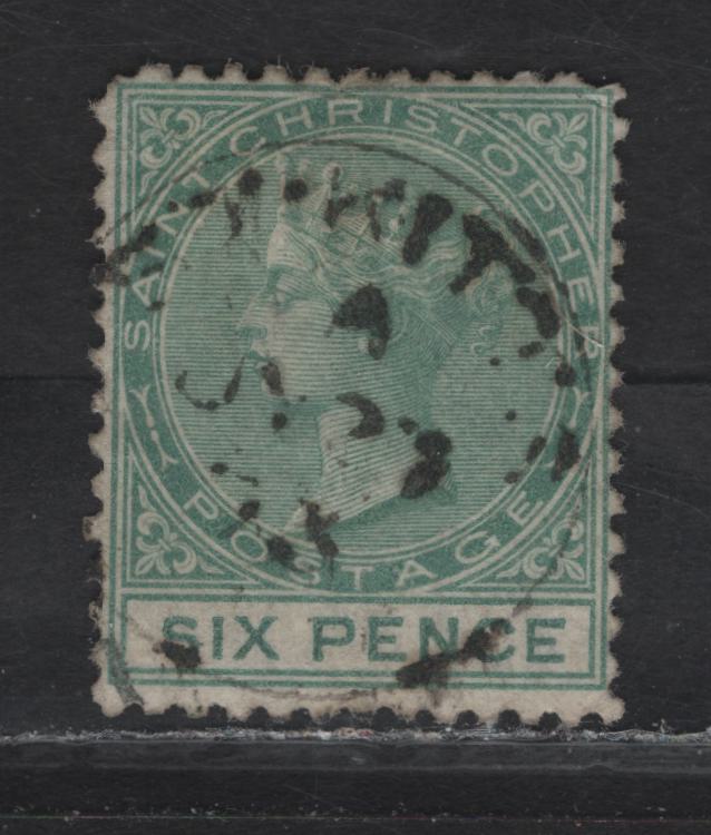 Lot 65 St Christopher (C) SG#5 6d Green Queen Victoria, 1870-1882 Queen Victoria Issue, A Very Fine Used Single, Crown CC Wmk