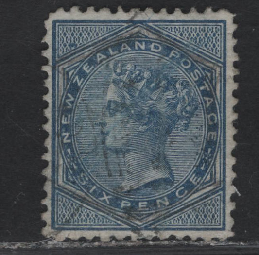 Lot 79 New Zealand (C) SG#156 6d Blue Queen Victoria, 1874-1878 Queen Victoria Sidefaces Issue, A Very Fine Used Single, Perf 12.5, Beautifully Centered Example