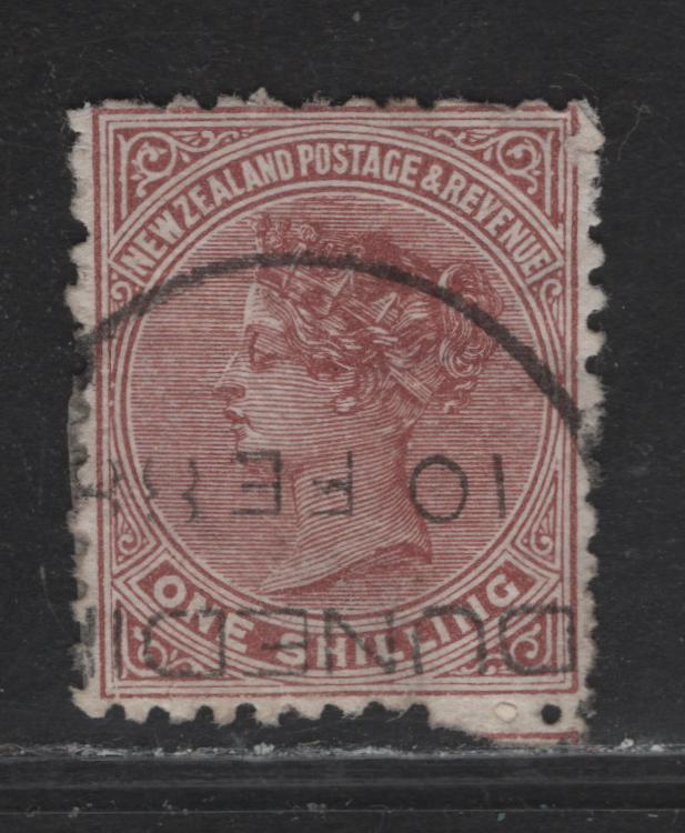 Lot 89 New Zealand (C) SG#203 1/- Red Brown Queen Victoria, 1888-1895 Queen Victoria Sidefaces Issue, A Very Fine Used Single, Perf 12x11.5