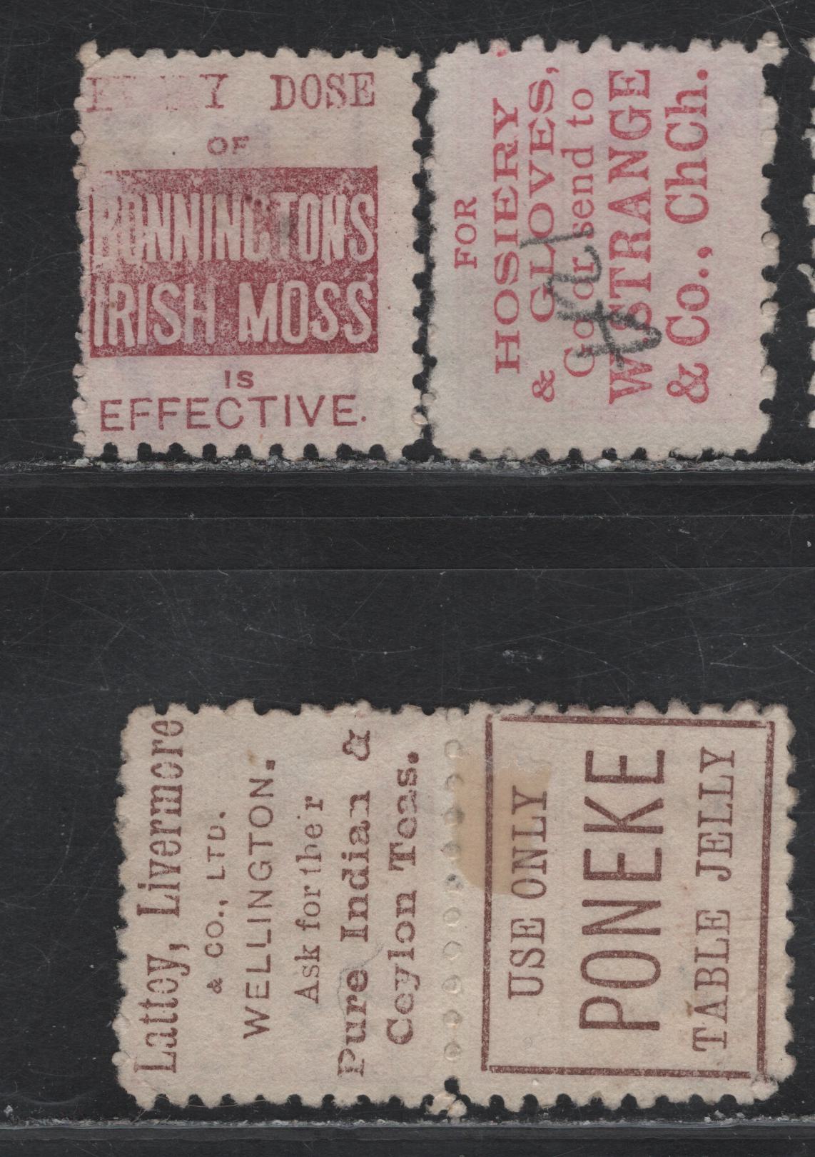 Lot 93 New Zealand (C) SG#218g, 218l, 218h 1d Rose Queen Victoria, 1891-1894 Queen Victoria Sidefaces Issue, 2 Very Good/Fine Used Singles & Pair, Die 3, Adverts On Back, Perf 10.