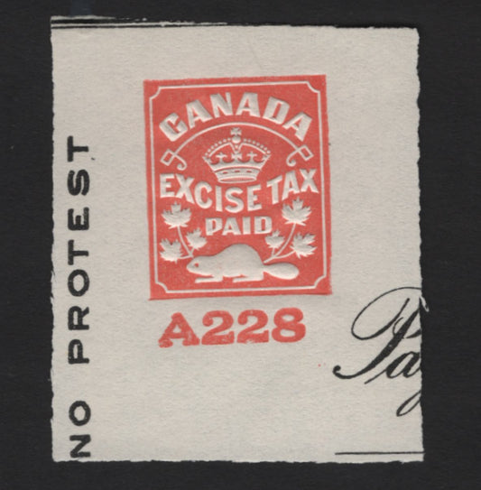 Lot 103 Canada (C) Van Dam#FCH2 2c Red Excise Tax, 1915-1953 Embossed Cheque Issue, A Very Fine Unused Single