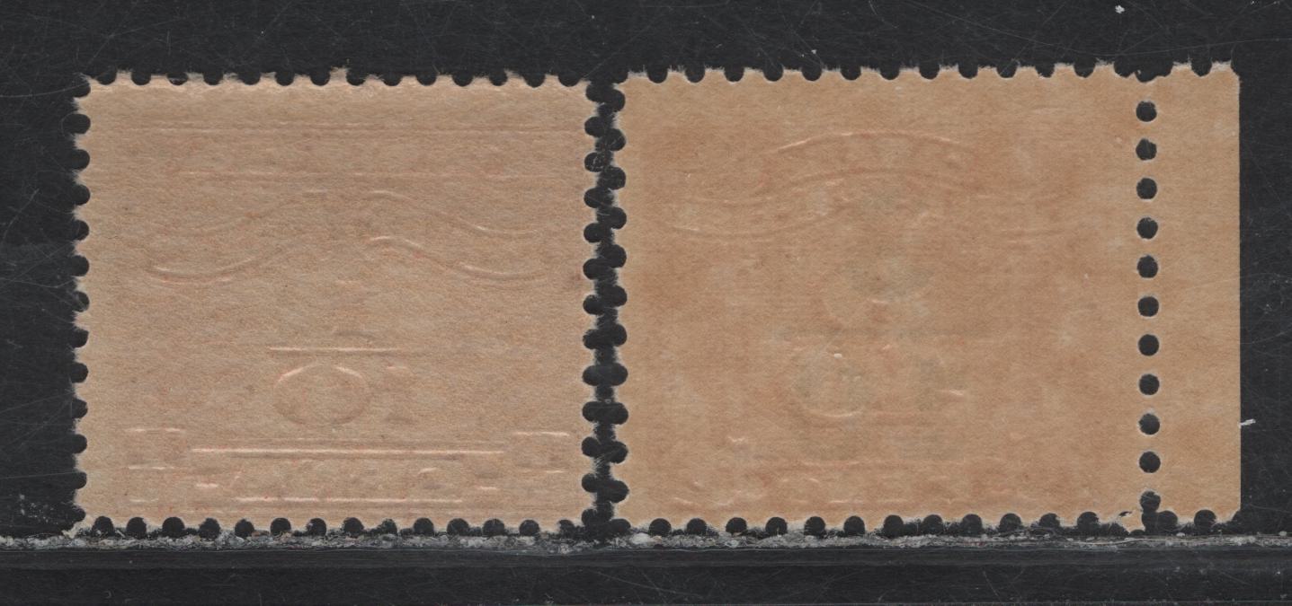 Canada (C) Van Dam#FX34, FX105 1/10c - 3/10 on 9/40c Carmine - Red Numeral, 1915-1948 Two Leaf & Three Leaf Excise Tax Issues, 2 FNH Singles
