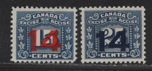 Lot 110 Canada (C) Van Dam#FX116-117 14c on 15c - 14c on 25c Blue Numerals, 1934-1948 3 Leaf Surcharged Excise Tax Issue, 2 VFNH Singles