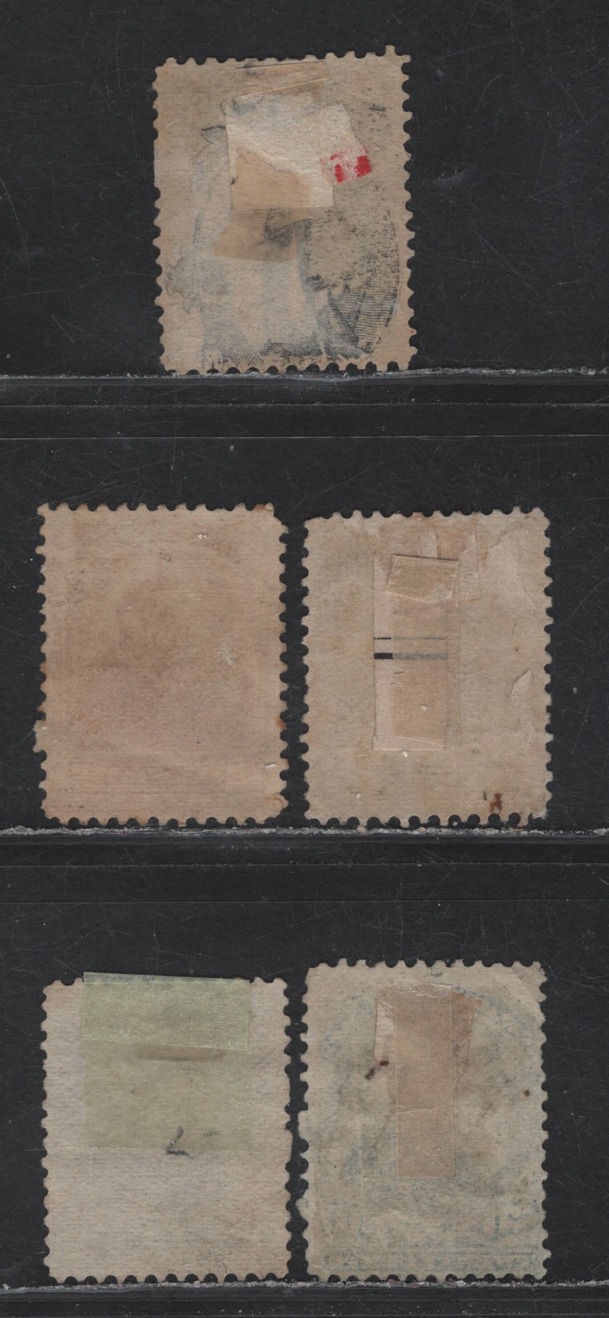 Lot 123 Canada (C) Van Dam#FB37-38, FB43, FB48-49 1c - 30c Brown - Blue Queen Victoria, 1865-1868 Second & Third Bill Issue, 5 Good/Very Good/Fine Used Singles, Thick Paper, Small Corner Crease On 20c, All Perf 12 Except 30c Which Is 11.5x12.