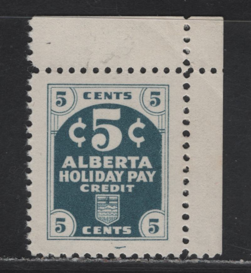 Lot 130 Canada - Alberta (C) Van Dam#AV11 5c Gray Blue Numeral, 1955 Second Vacation Pay Stamp Issue, A VFNH Single