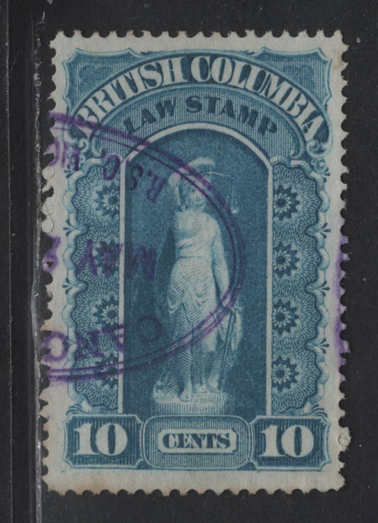 Lot 133 Canada - British Columbia (C) Van Dam#BCL1 10c Blue Liberty, 1879-1880 First Law Stamp Issue, A Very Fine Used Single