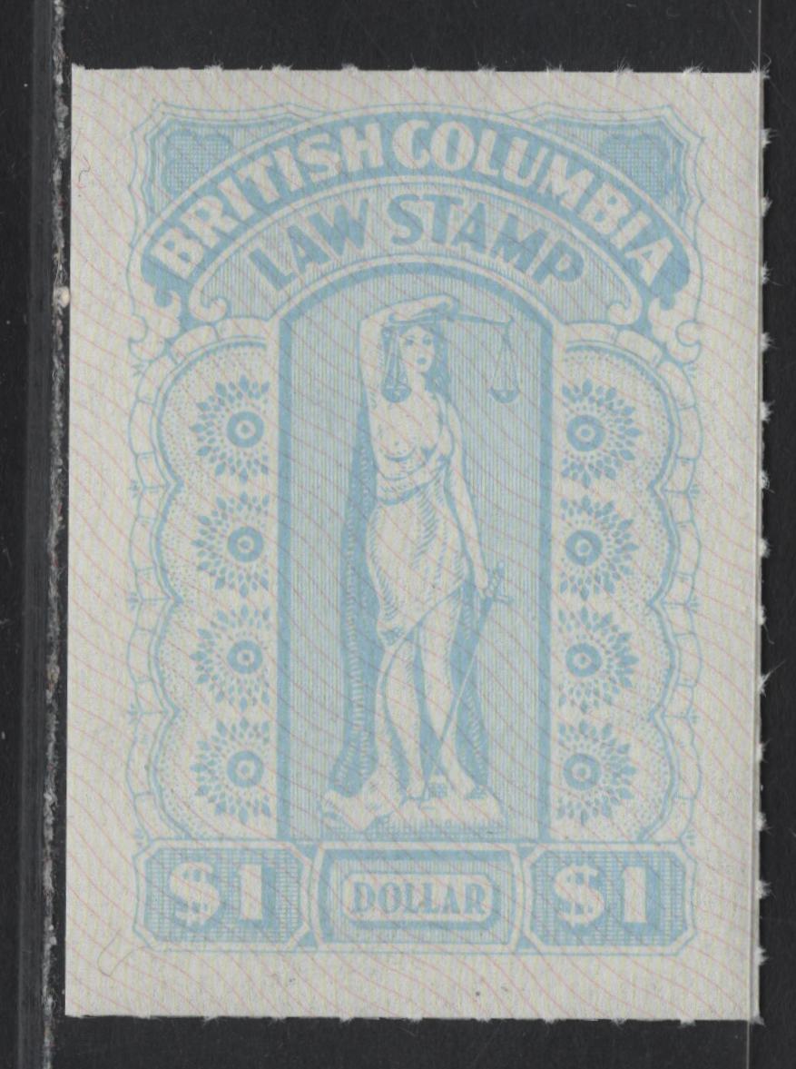 Lot 138 Canada - British Columbia (C) Van Dam#BCL63 $1 Blue Liberty, 1981 13th Law Issue, A VFNH Single, Security Paper With Red & Yellow Underprint