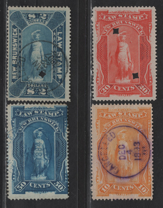 Lot 141 New Brunswick (C) Van Dam#NBL3-6 10c - $2 Yellow - Blue Liberty, 1884-1890 First Law Issue, 4 Fine/Very Fine Used Singles