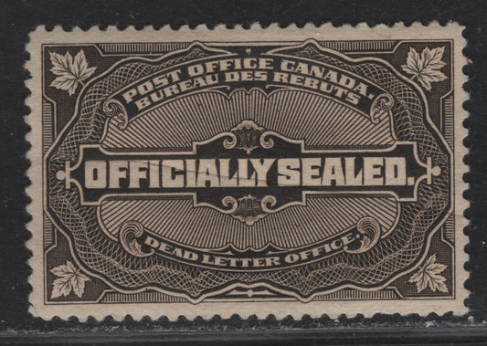 Lot 152 Canada (C) #OX4 Brown Black Sealed, 1913 Officially Sealed Issue, A VFOG Single, Pre-Print Crease