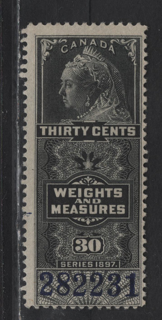 Lot 169 Canada (C) Van Dam#FWM48 30c Black Queen Victoria, 1897 Weights & Measures Issue, A Fine Used Single, Blue Control Number