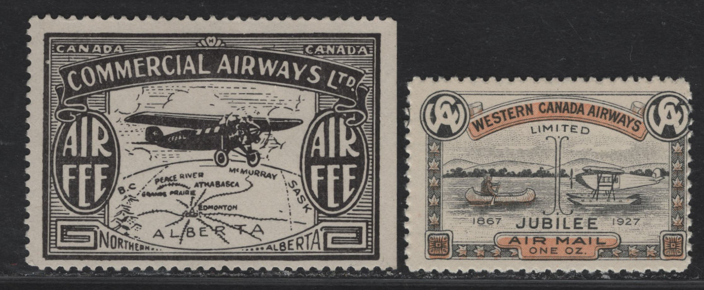 Lot 181 Canada (C) Van Dam#CL41, CL48a 10c Black & Orange - Black Boats - Airplane, 1927 Western Canada Airways Jubilee - Commercial Airways Issues, 2 F/VFOG Singles