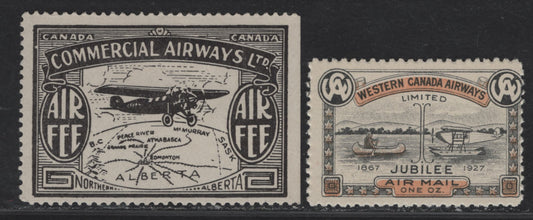 Lot 181 Canada (C) Van Dam#CL41, CL48a 10c Black & Orange - Black Boats - Airplane, 1927 Western Canada Airways Jubilee - Commercial Airways Issues, 2 F/VFOG Singles