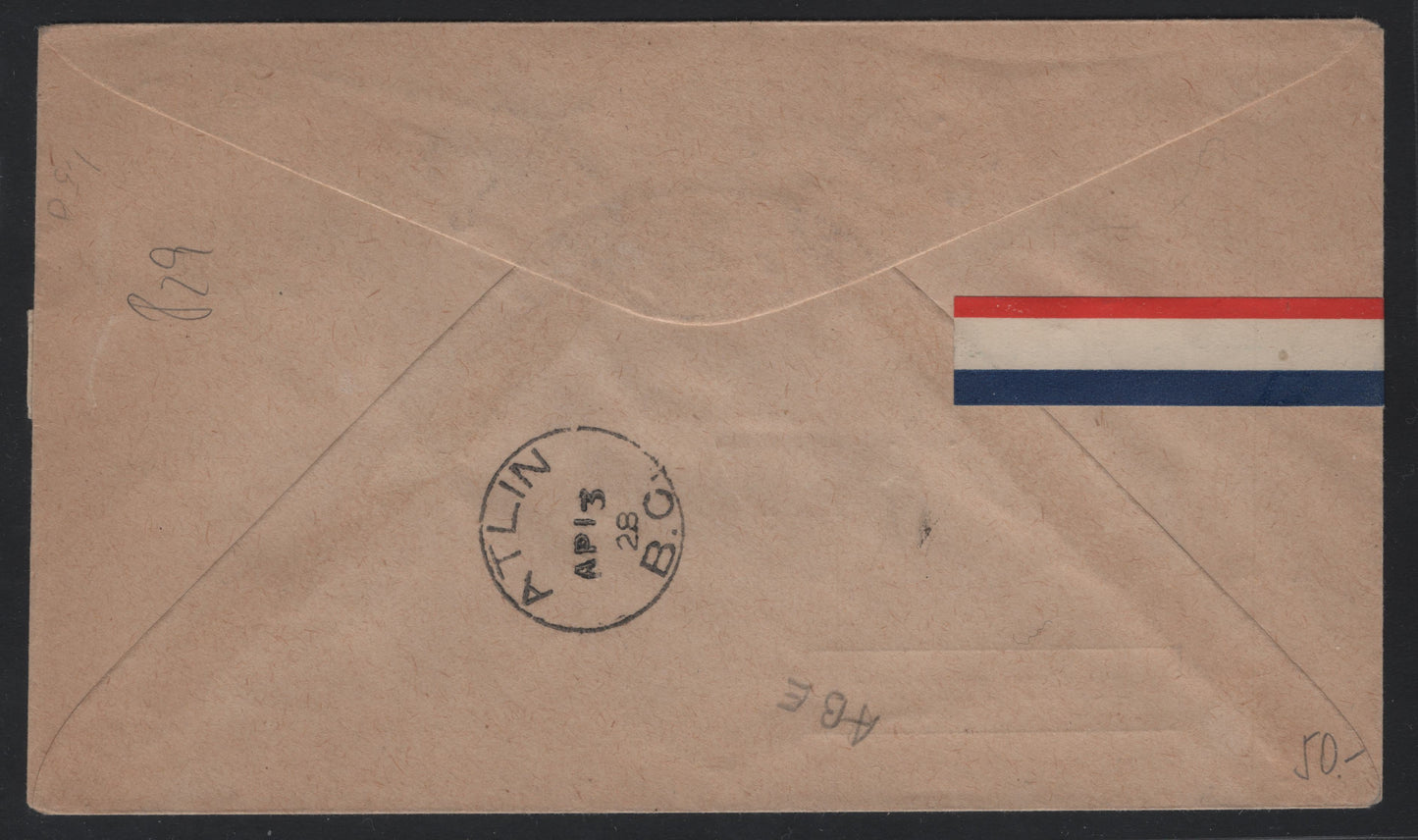 Lot 182 Canada (C) Van Dam#CL42, 142 25c Blue - Green Yukon Airways, 1927 Yukon Airways - Confederation Issues, A Very Fine Used Cover, Franked With 2 Singles