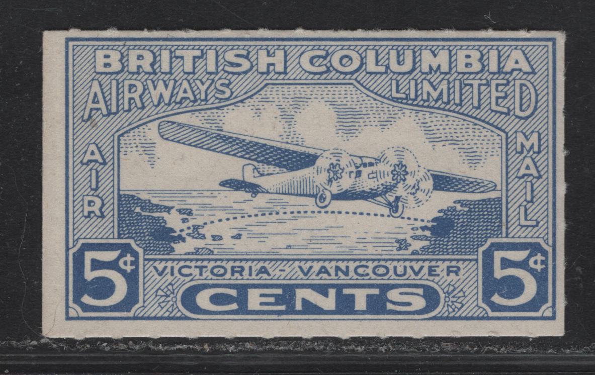 Lot 183 Canada (C) Van Dam#CL44 5c Ultramarine Airplane, 1928 British Columbia Airways Issue, A FNH Single