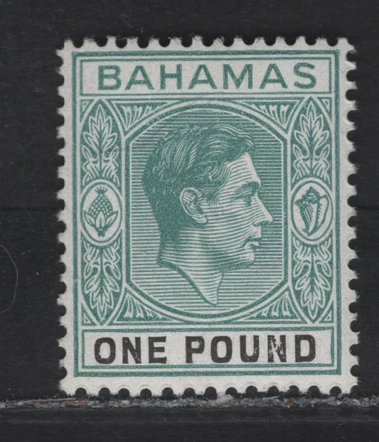 Lot 192 Bahamas (C) SG#157a £1 Blue Green & Black King George VI, 1938-1952 KGVI Keyplates & Pictorial Issues, A VFOG Single, 1943 Printing, Ordinary Paper