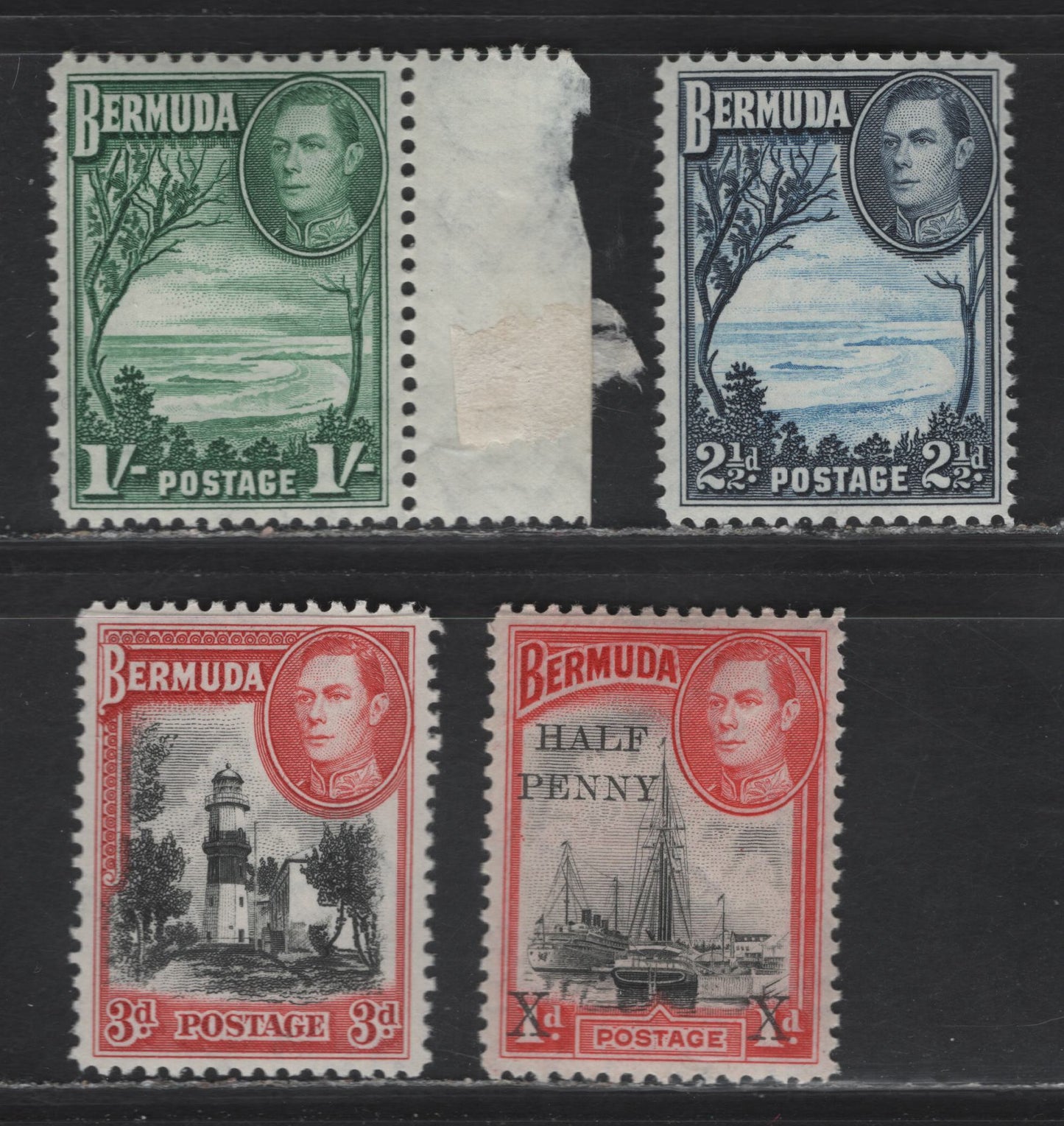 Lot 195 Bermuda (C) SG#113, 115, 122 2.5d - 1/- Light Blue & Deep Blue - Green King George VI, 1938-1940 King George VI Issue, 3 VFNH/OG Singles