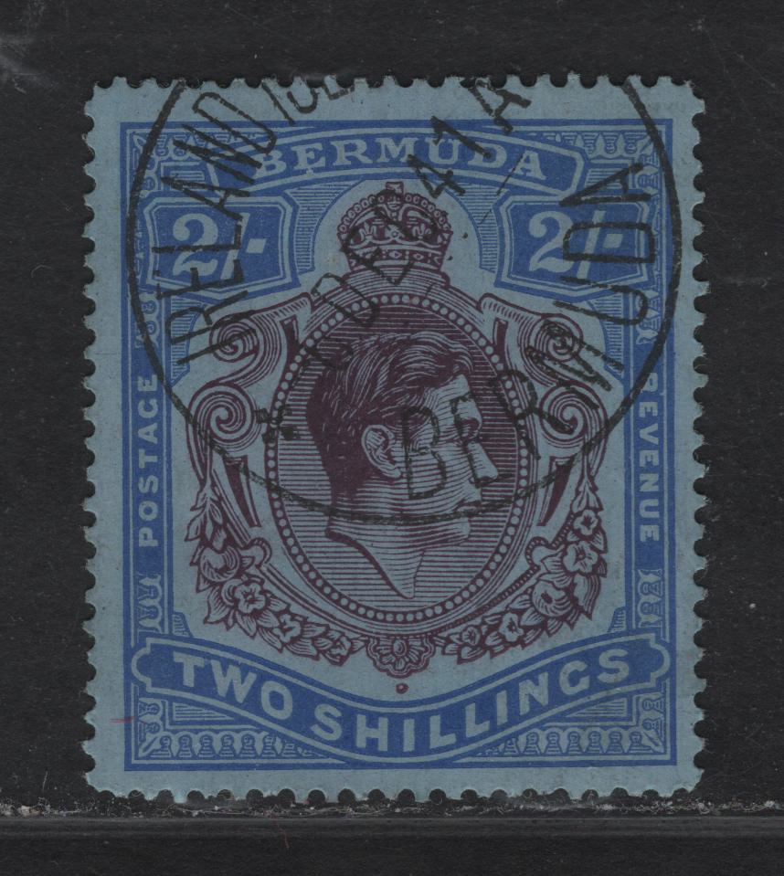Lot 197 Bermuda (C) SG#116b 2/- Deep Purple & Ultramarine/ Gray Blue King George VI, 1938-1953 KGVI High Value Keyplate Issue, A Very Fine used Single, Line Perf 14.25, Chalky Paper