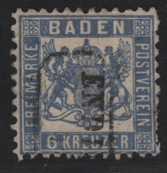 Lot 2 Germany - Baden SC#22 6kr Ultramarine Arms, 1862-1865 Arms Issue, A Fine Used Single, Perf 10
