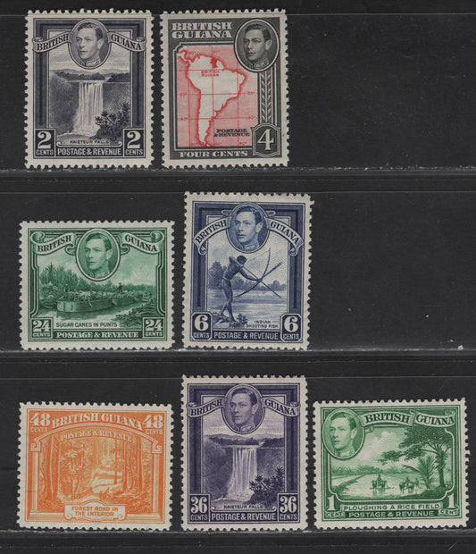 Lot 204 British Guiana (C) SG#308-314 1c - 48c Yellow Green - Orange King George VI, 1938-1952 KGVI Pictorial Definitives, 7 VFOG Singles, 1938 Printings