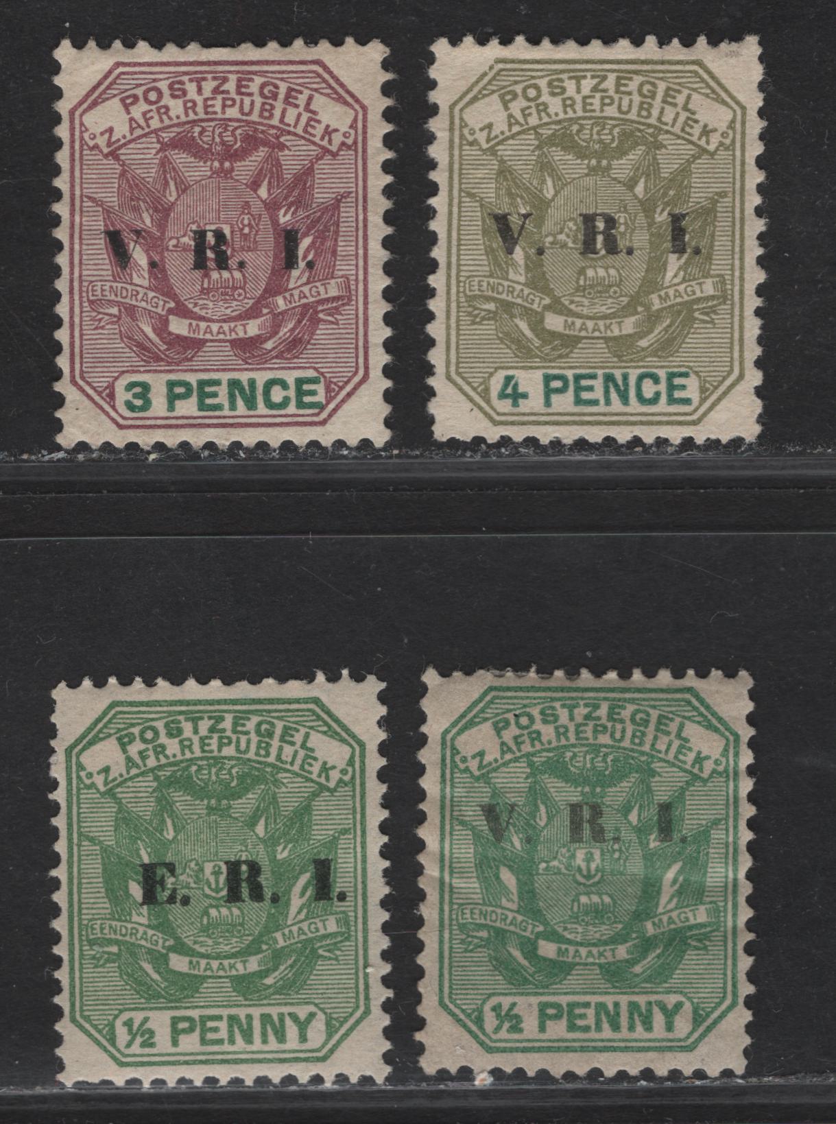 Lot 219 Transvaal (C) SG#226, 230-231, 238 1/2d - 4d Gren - Sage Green & Green Overprinted, 1900-1901 URI & ERI Overprinted Issue, 4 VFOG Singles