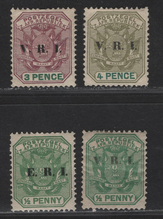 Lot 219 Transvaal (C) SG#226, 230-231, 238 1/2d - 4d Gren - Sage Green & Green Overprinted, 1900-1901 URI & ERI Overprinted Issue, 4 VFOG Singles