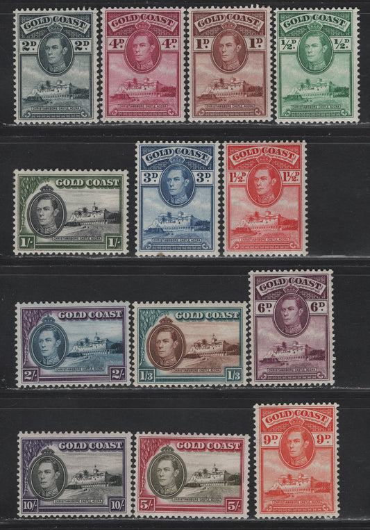 Lot 224 Gold Coast (C) SG#120-132 1/2d - 10/- Green - Black & Violet King George VI, 1938-1943 KGVI Christiansberg Castle Definitives, 13 F/VFNH Singles, 1939-1940 Comb Perforated Printings